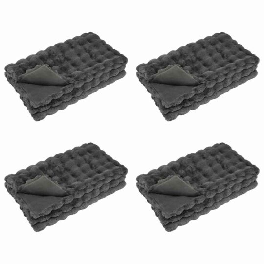 Pătură din Blană sintetică de Iepure 4 pcs Gri închis