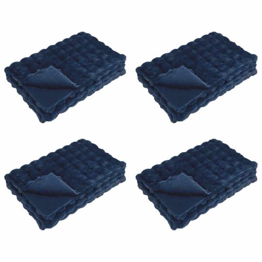 Pătură din Blană sintetică de Iepure 4 pcs Albastru Marin