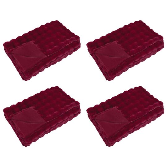 Pătură din Blană sintetică de Iepure 4 pcs Roșu Bordeaux