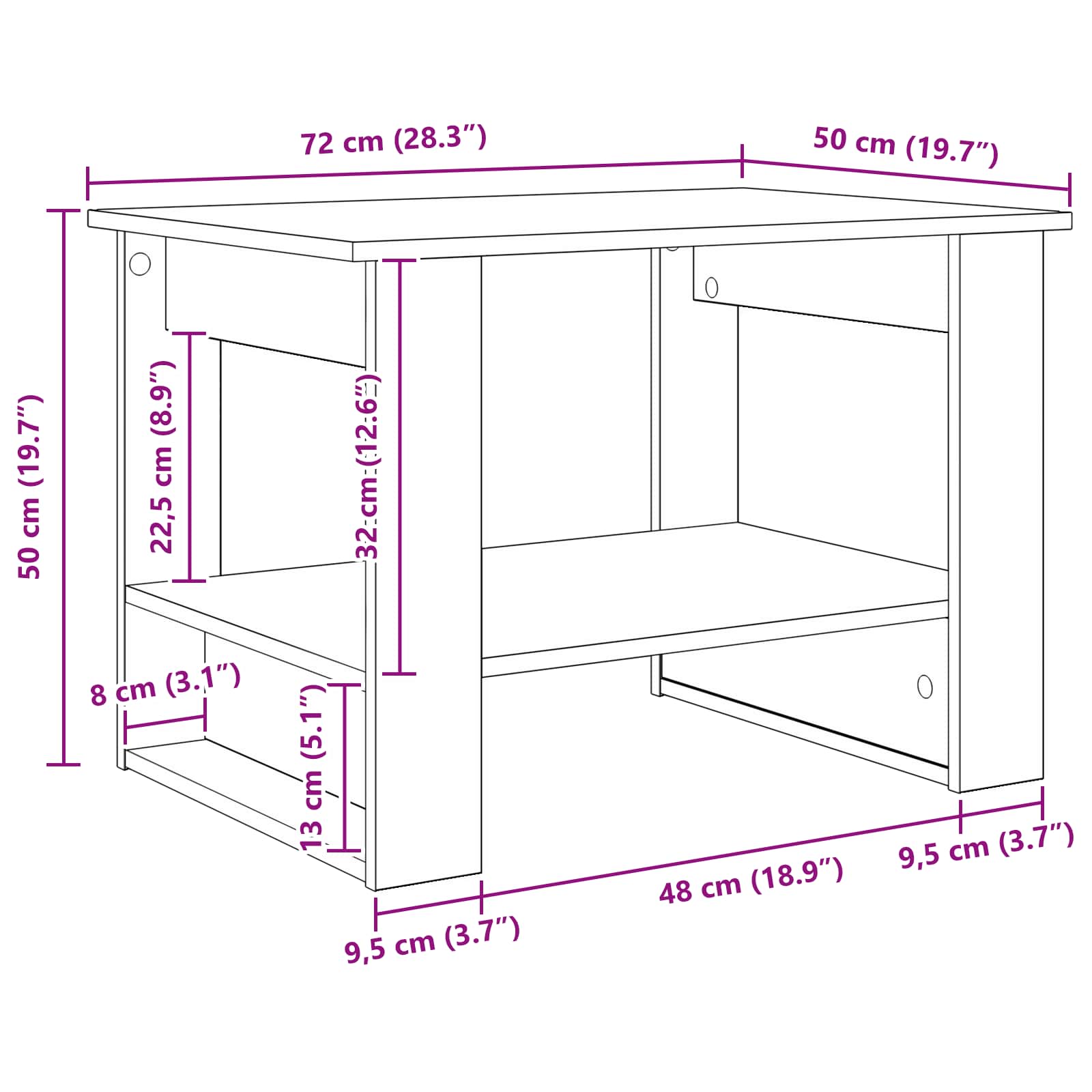 Masă de cafea Gri Sonoma 72 x 50 x 50 cm Lemn compozit - imagine 10