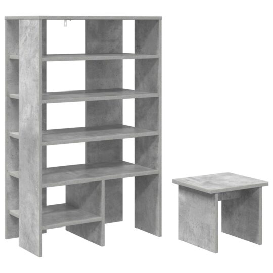 Alternative view of Dulap pentru pantofi cu raft 2 pcs Gri din beton Lemn compozit