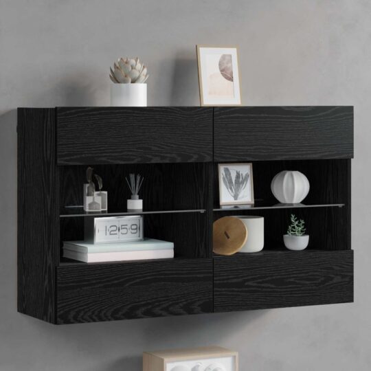 8000987 1 Home Dulap TV de perete Pe perete Stejar Negru 98,5 x 30 x 60,5 cm