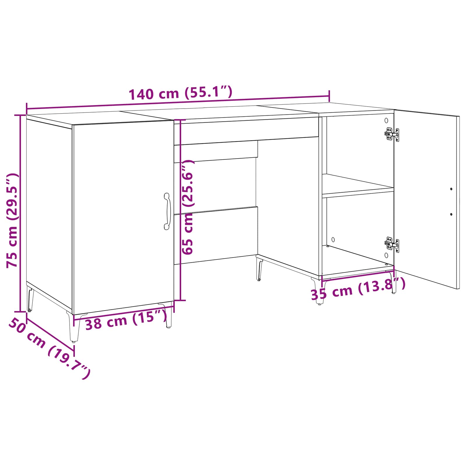 Birou cu ușă Stejar artizanal 140 x 50 x 75 cm Lemn compozit - imagine 8