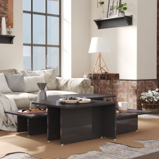 Mese cafea 2 buc. gri extralucios 111,5x50x33 cm lemn compozit