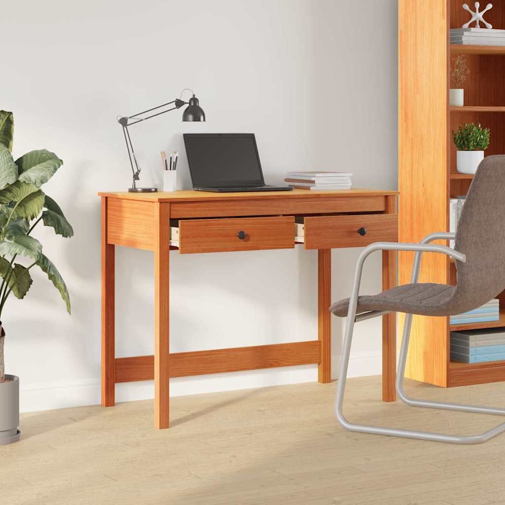 Birou cu sertar Max Brown 100 x 50 x 78 cm Lemn de pin masiv - imagine 5