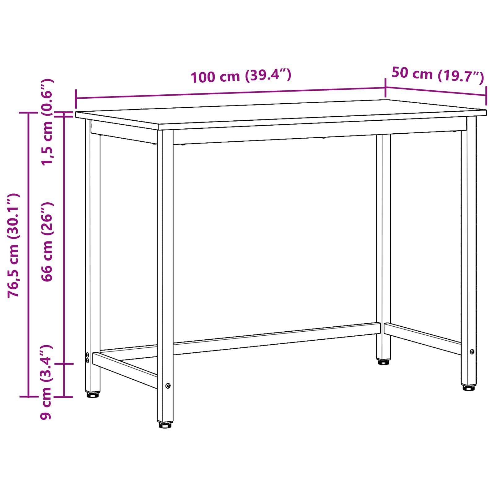 masă Lemn vechi 100 x 50 x 76,5 cm Lemn ingineresc și oțel - imagine 10