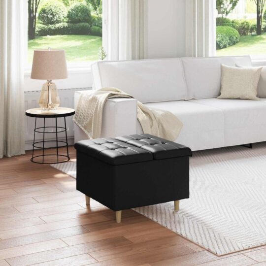 Ottomană de depozitare Negru 60 x 60 x 45 cm Piele artificială