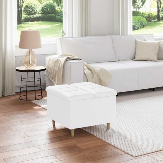 Ottomană de depozitare Alb 60 x 60 x 45 cm Piele artificială