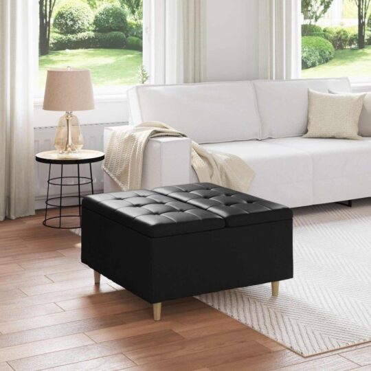 Scaun cu buton cu pernă Negru 80 x 80 x 45 cm Piele artificială