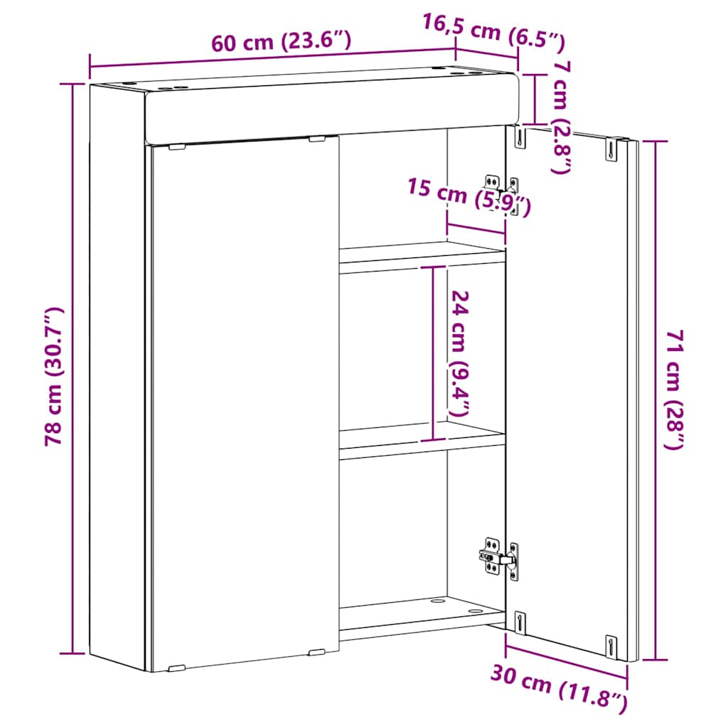 Dulap cu oglindă pentru baie TULUM Lemn vechi 60 x 16,5 x 78 cm - imagine 13