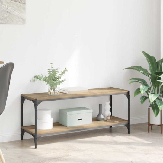 Cabinet TV Stejar Artizanal 100x33x41cm Lemn Ingineresc și Fier