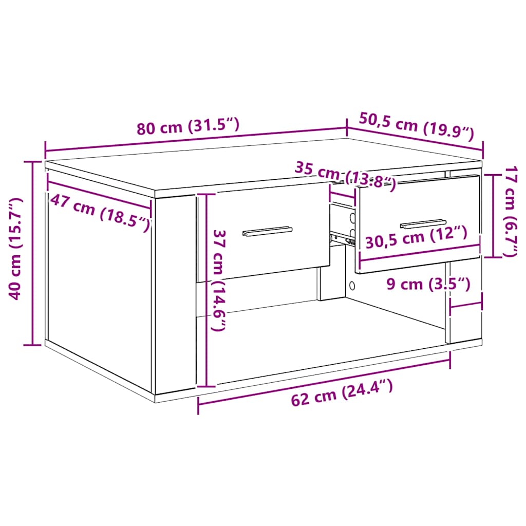 Masă de cafea Lemn Vechi 80 x 50 x 40 cm Lemn compozit - imagine 10
