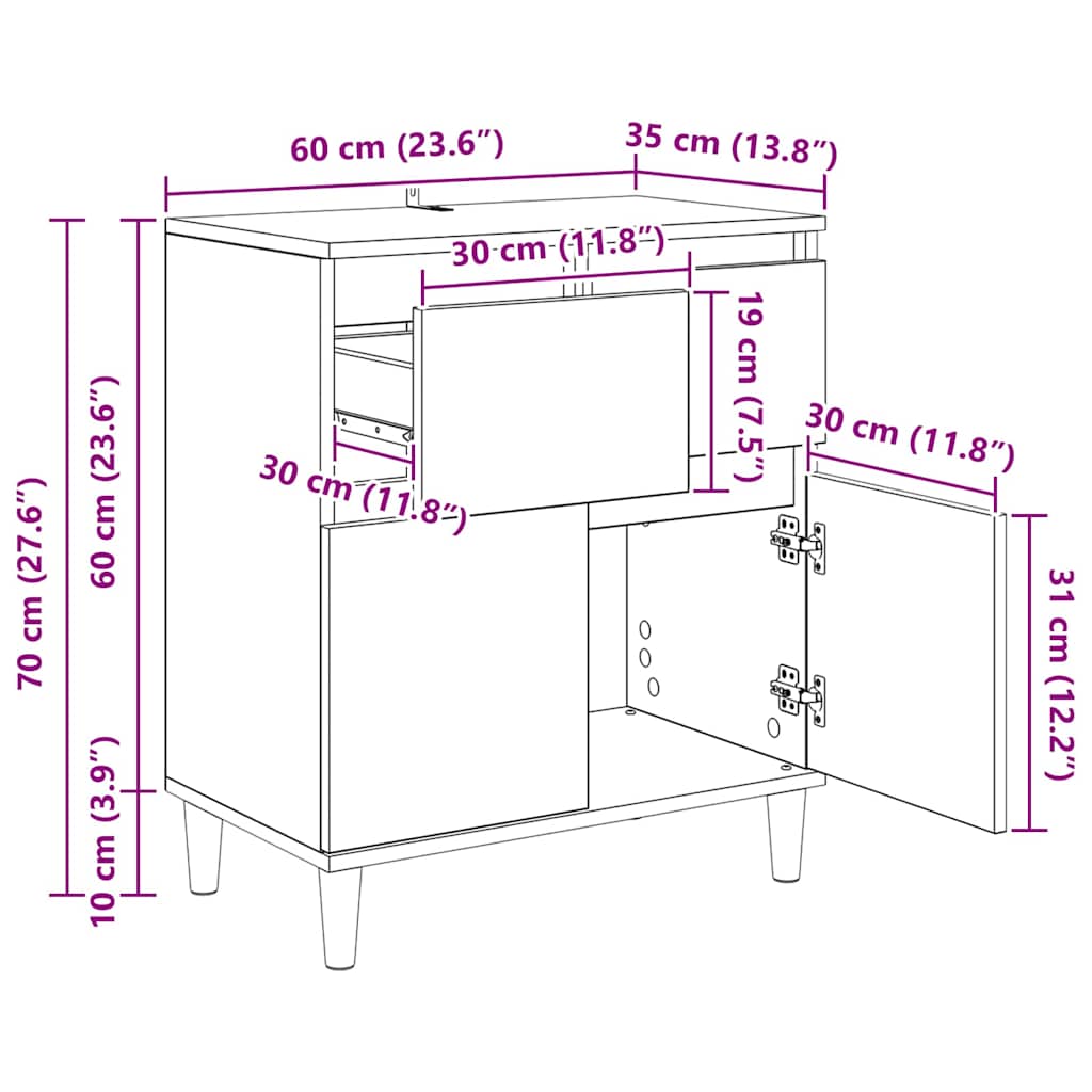 Bufet cu sertar Stejar Artizanal 60 x 35 x 70 cm Lemn compozit - imagine 13