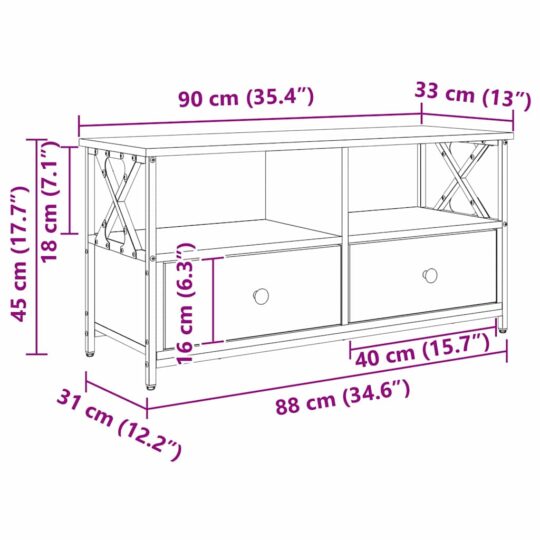 881301 11 Cabinet TV Lemn Vechi 90 x 33 x 45 cm Lemn ingineresc și oțel 881301 11