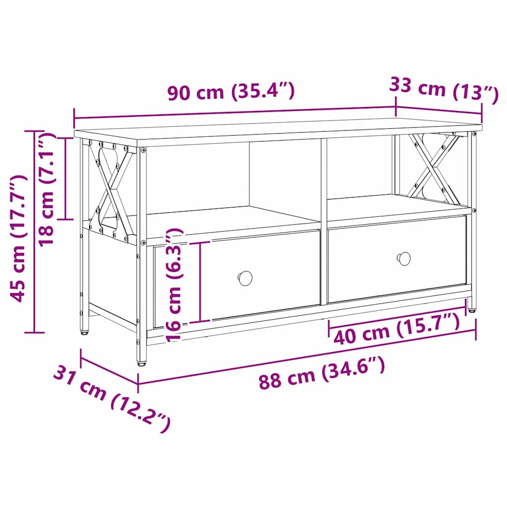 881301 11 Cabinet TV Lemn Vechi 90 x 33 x 45 cm Lemn ingineresc și oțel Cabinet TV Lemn Vechi 90 x 33 x 45 cm Lemn ingineresc și oțel - imagine 11