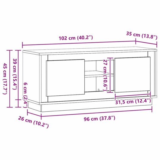 881313 11 Cabinet TV Lemn Vechi 102 x 35 x 45 cm Lemn compozit 881313 11