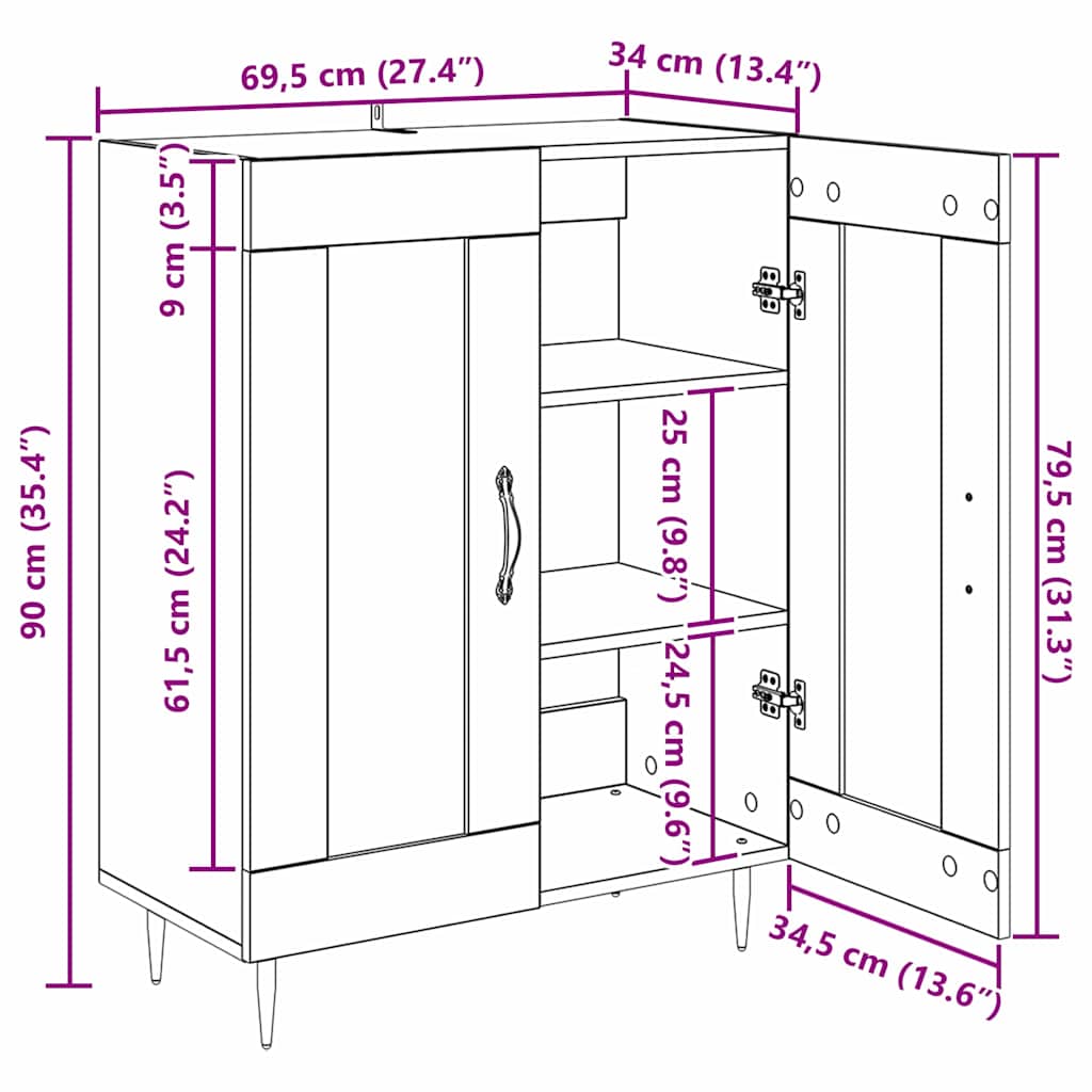 Bufet Lemn vechi 69,5 x 34 x 90 cm Lemn compozit - imagine 13