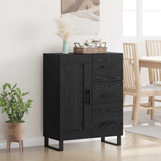 Bufet Stejar Negru 69,5 x 34 x 90 cm Lemn Ingineresc și Fier