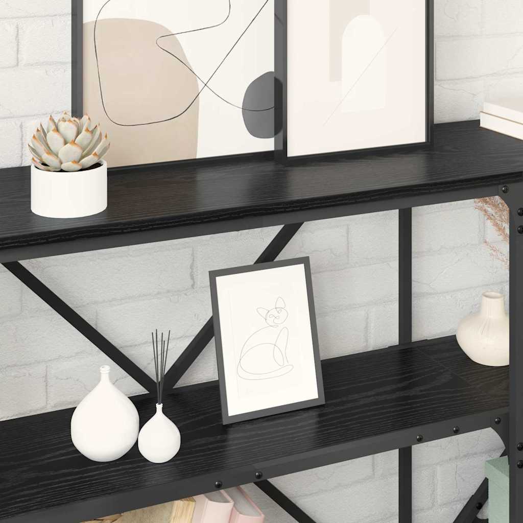Masă de consolă cu raft Stejar Negru 160 x 30 x 75 cm - imagine 4