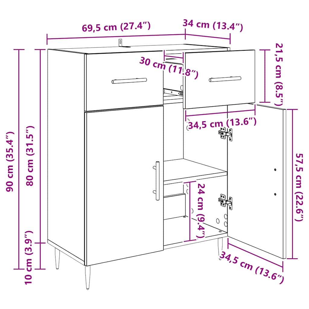 Bufet cu sertar Stejar Negru 69,5 x 34 x 90 cm Lemn compozit - imagine 11