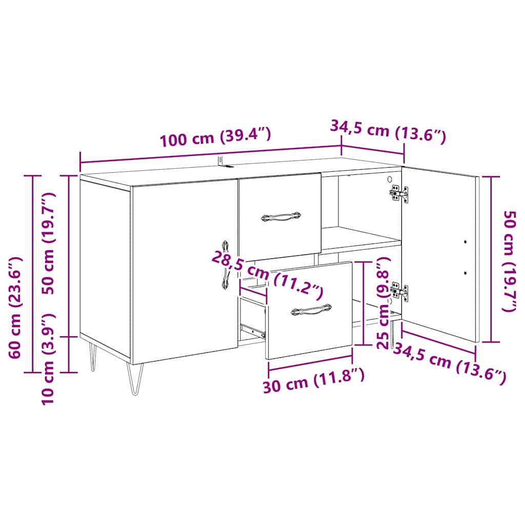 Bufet cu sertar Stejar Artizanal 100 x 36 x 60 cm Lemn compozit - imagine 11