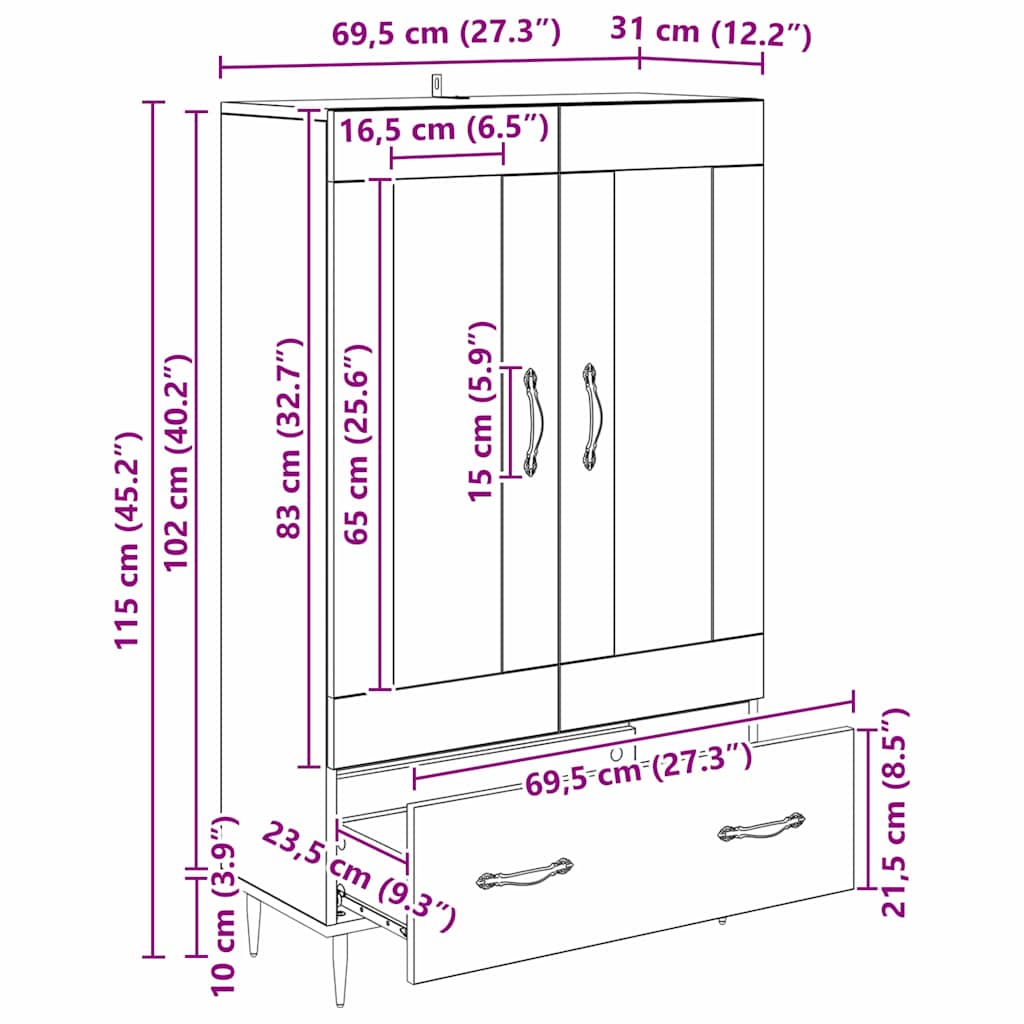Bufet Stejar Artizanal 69,5 x 31 x 115 cm Lemn compozit - imagine 11
