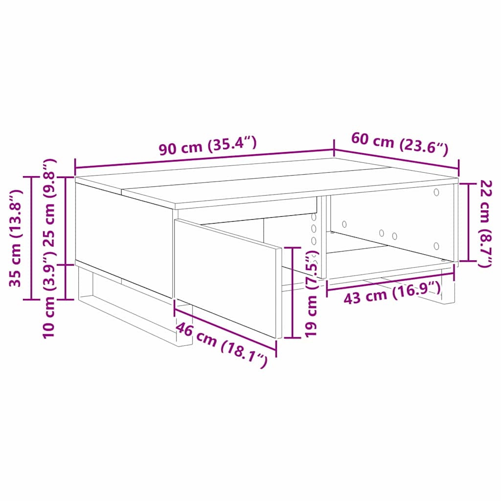 Masă de cafea Stejar negru 90 x 60 x 35 cm Lemn compozit - imagine 12