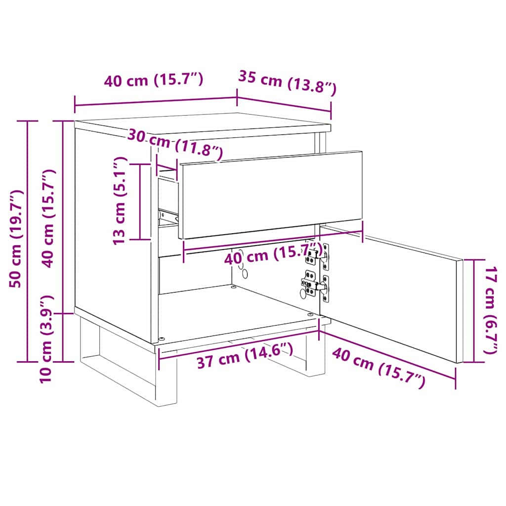 Dulap de noapte cu sertar 2 pcs Stejar Negru 40 x 35 x 50 cm - imagine 13