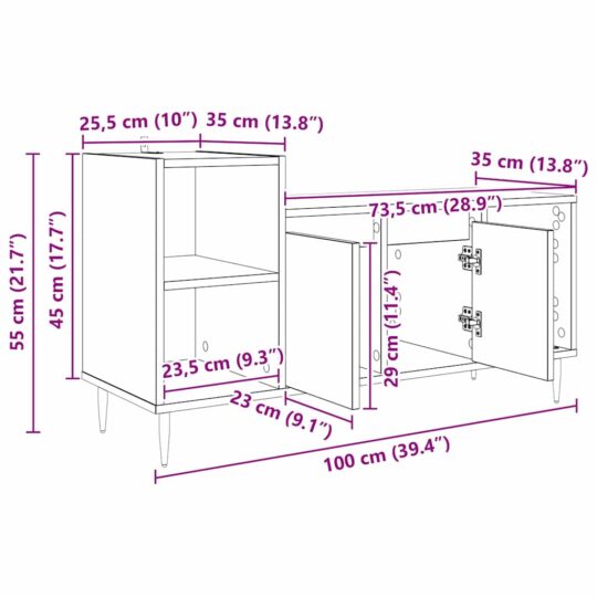 882719 12 Cabinet TV Stejar Negru 100 x 35 x 55 cm Lemn compozit 882719 12