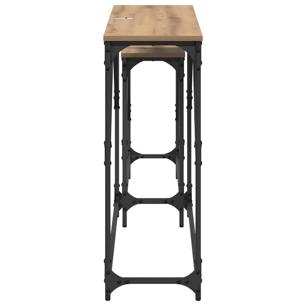 Masă de consolă 2 pcs Stejar Artizanal 100 x 28 x 75 cm - imagine 6