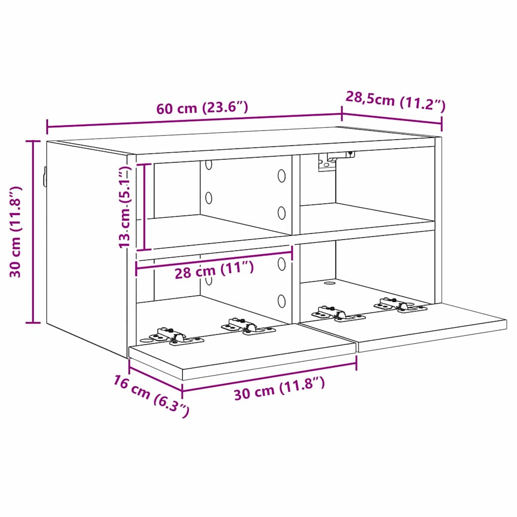 882922 12 Dulap TV de perete Lemn Vechi 60 x 30 x 30 cm Lemn compozit Dulap TV de perete Lemn Vechi 60 x 30 x 30 cm Lemn compozit - imagine 12