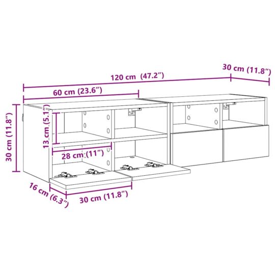 882927 13 Dulapuri pentru TV Pe perete 2 pcs Stejar Negru 60 x 30 x 30 cm 882927 13