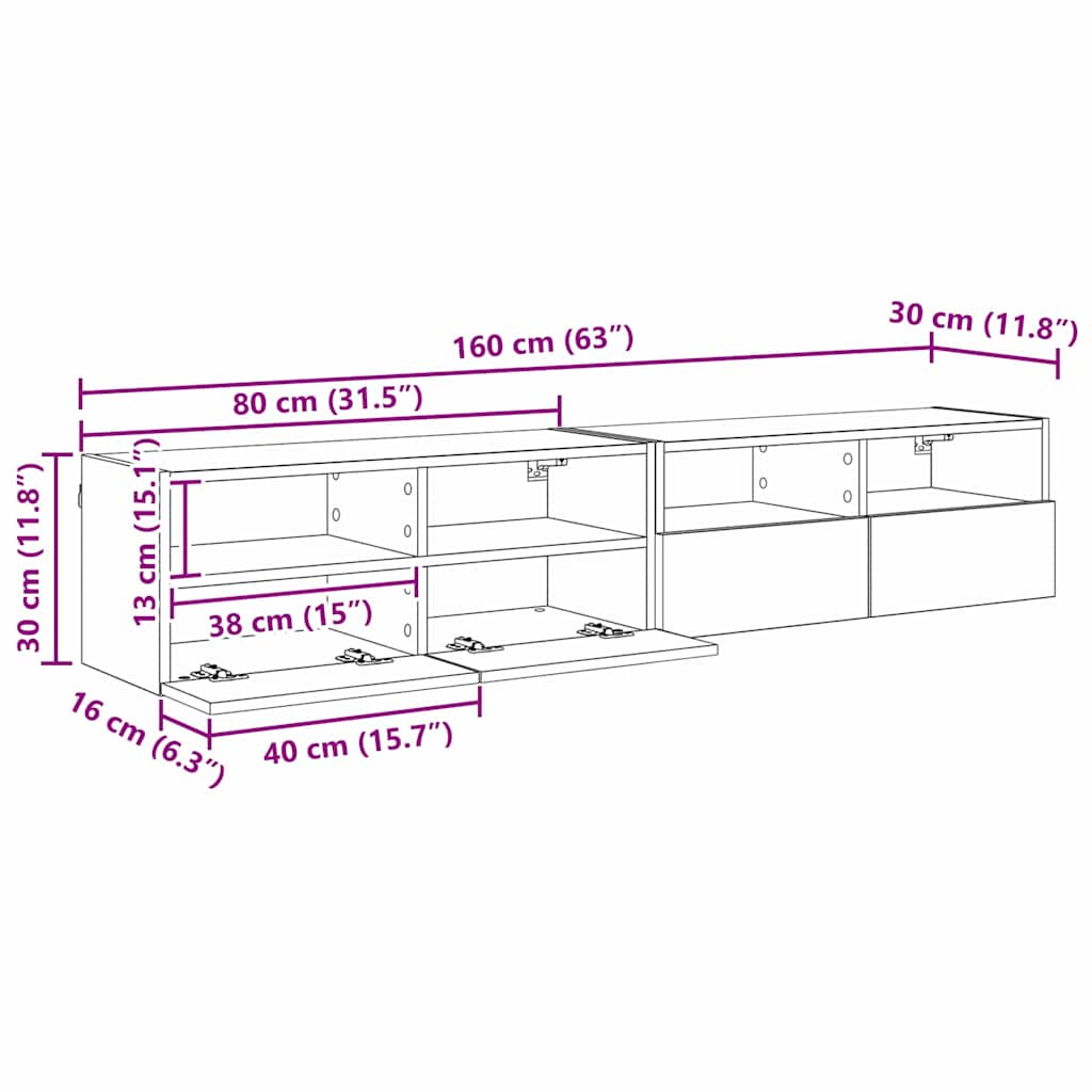 882933 13 Dulapuri pentru TV Pe perete 2 pcs Stejar Negru 80 x 30 x 30 cm Dulapuri pentru TV Pe perete 2 pcs Stejar Negru 80 x 30 x 30 cm - imagine 13