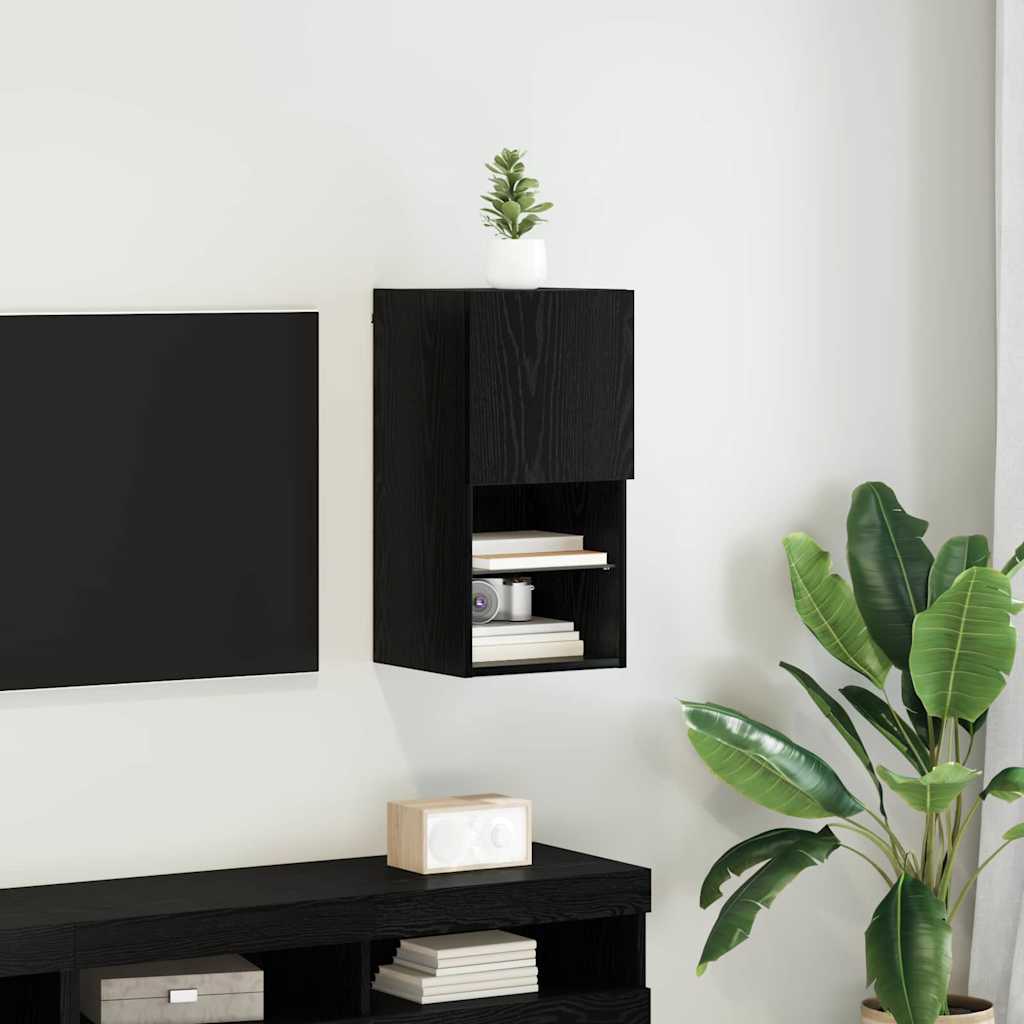 882946 1 Sistem de TV montat pe perete Stejar Negru 30,5 x 30 x 60 cm Sistem de TV montat pe perete Stejar Negru 30,5 x 30 x 60 cm