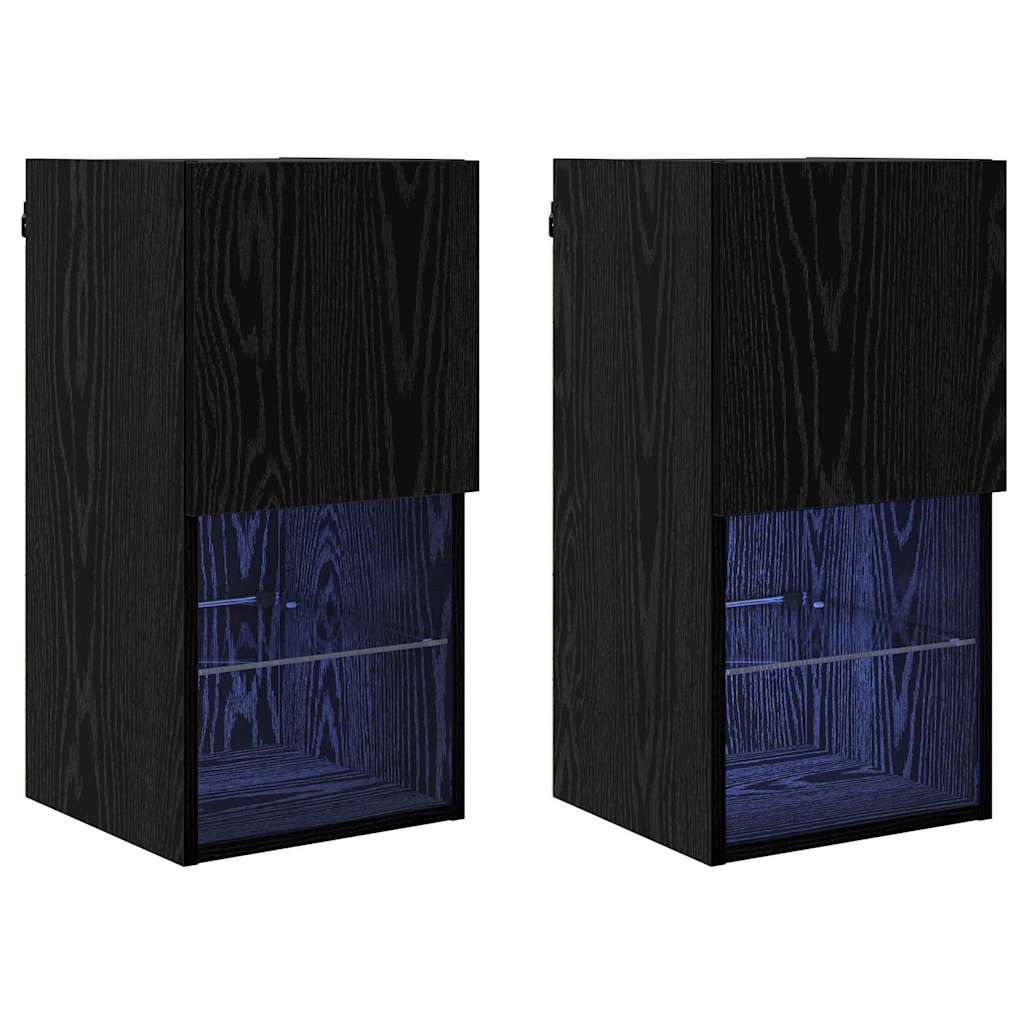 882947 2 Șifonieri pentru TV montate pe perete 2 pcs Stejar Negru Șifonieri pentru TV montate pe perete 2 pcs Stejar Negru - imagine 2