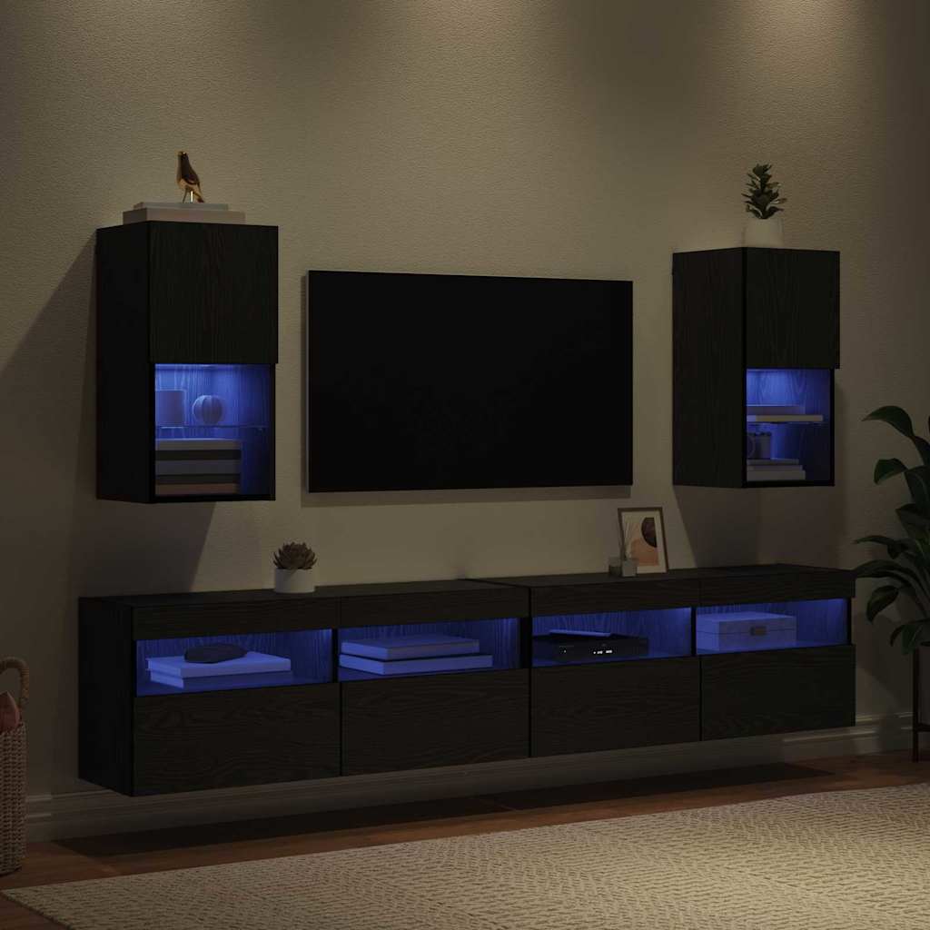 882947 5 Șifonieri pentru TV montate pe perete 2 pcs Stejar Negru Șifonieri pentru TV montate pe perete 2 pcs Stejar Negru - imagine 5