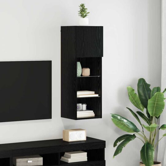 Sistem de TV montat pe perete Stejar Negru 30,5 x 30 x 90 cm