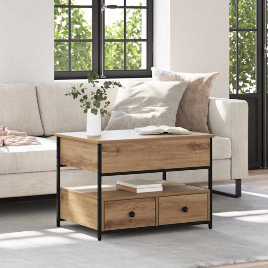 Masă de cafea stejar artizanal 70x50x50cm Lemn Stratificat