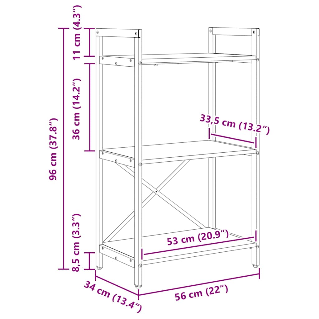 Raft pentru cărți Stejar Artizanal 56 x 34 x 96 cm - imagine 11