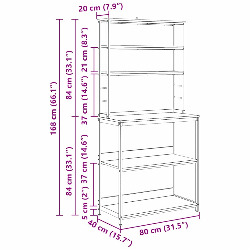 Raft de bucătărie Stejar fumuriu 80 x 40 x 168 cm Lemn compozit - imagine 12