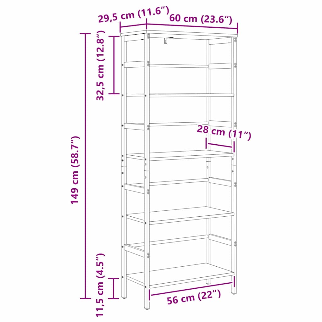 Raft pentru cărți Stejar Negru 60 x 29,5 x 149 cm Lemn compozit - imagine 11