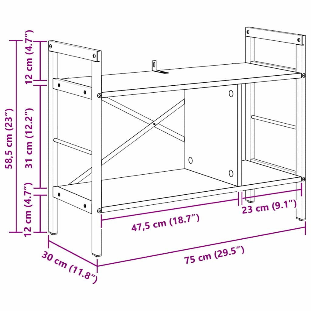 Raft pentru cărți Stejar Sonoma 75 x 30 x 58,5 cm Lemn compozit - imagine 12