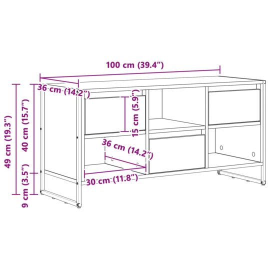 886504 12 Cabinet TV Stejar Negru 100 x 36 x 49,5 cm Lemn compozit 886504 12
