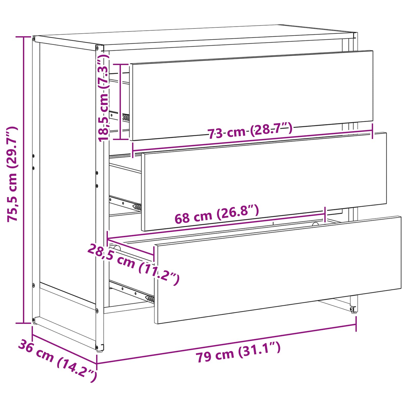 Bufet cu sertar Stejar Negru 79 x 36 x 75.5 cm Lemn compozit - imagine 13