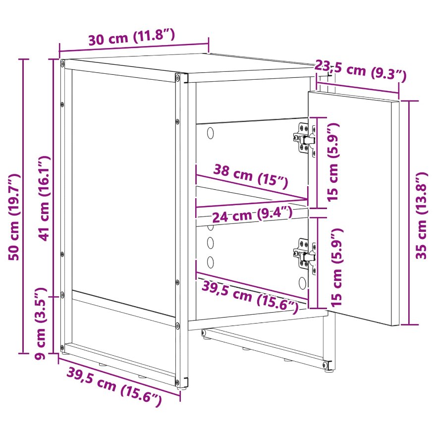 Noptieră Stejar Negru 39,5 x 30 x 50 cm Lemn compozit - imagine 13