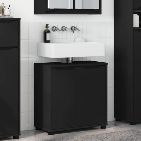Cabinet pentru chiuvetă de baie cu raft Negru 60 x 30 x 60 cm
