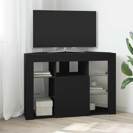 889786 1 Home Șifonier LED pentru TV colțar Pe perete Negru 101 x 40 x 68 cm