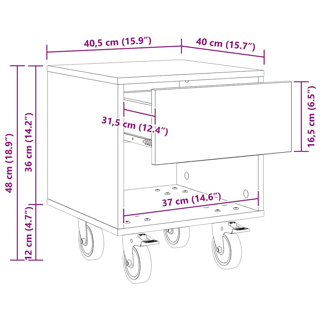 Noptieră Stejar Artizanal 40,5 x 40 x 48 cm Lemn compozit - imagine 13
