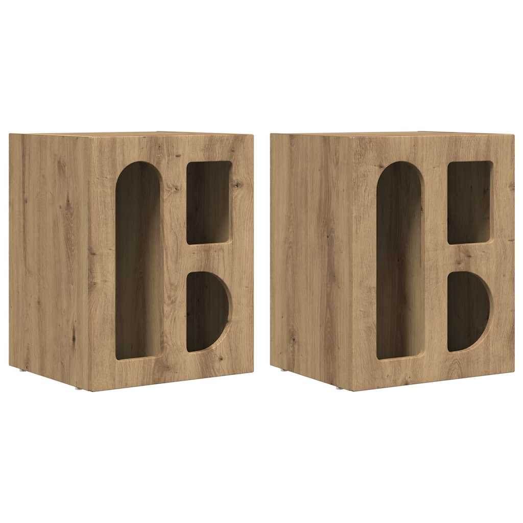 Noptieră 2 pcs Stejar Artizanal 40 x 35 x 50 cm Lemn compozit - imagine 2