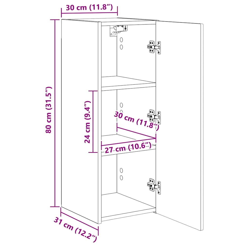 892302 13 Dulap TV de perete Pe perete 2 pcs Gri Sonoma 30 x 31 x 80 cm Dulap TV de perete Pe perete 2 pcs Gri Sonoma 30 x 31 x 80 cm - imagine 13